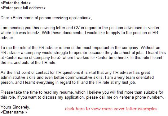 HR Adviser job application letter