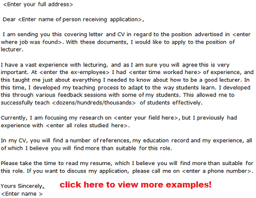 job application letter sample for lecturer