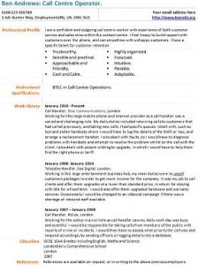 call centre operative cv example