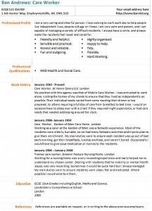 care worker cv example