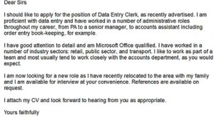 data entry clerk cover letter example