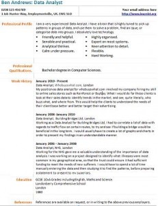 data analyst cv example