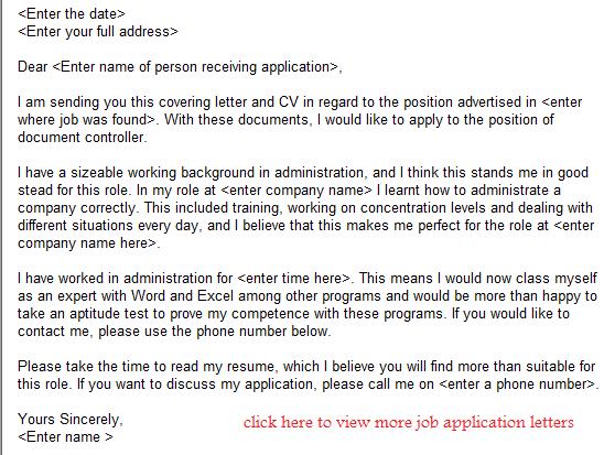 document controller job application letter