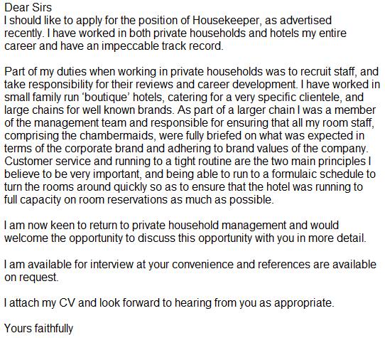 Housekeeper Cover Letter Example - Learnist.org