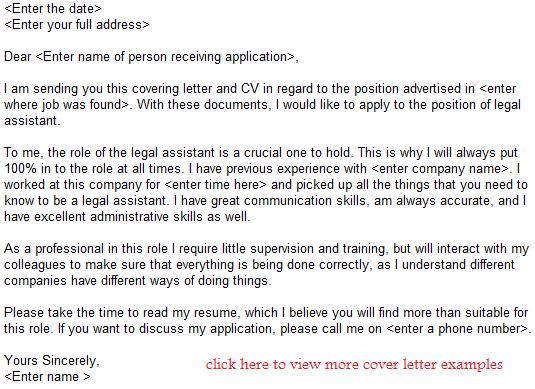 legal assistant job application letter