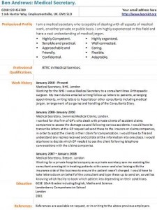 medical secretary cv example