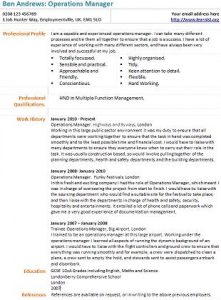 operations manager cv example