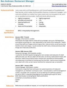 restaurant manager cv example