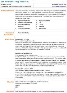 shop assistant cv example