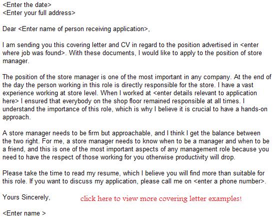 store manager job application letter examples