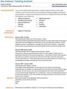 teaching assistant cv example