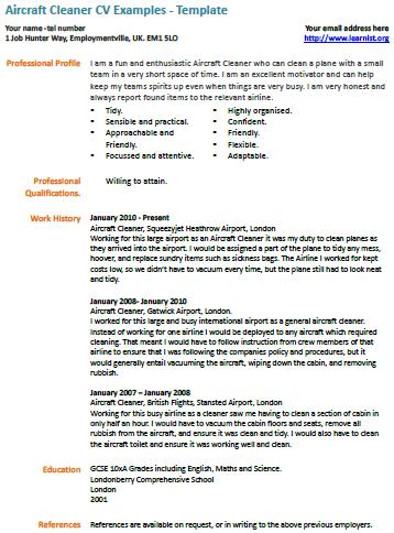 Aircraft Cleaner cv example