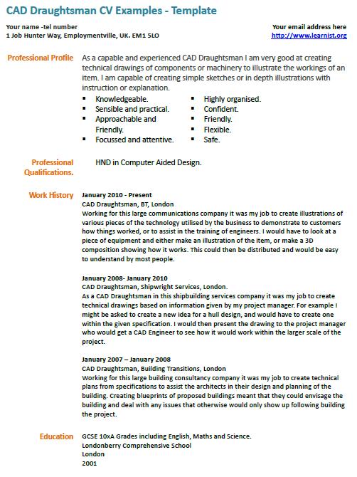 CAD Draughtsman CV example