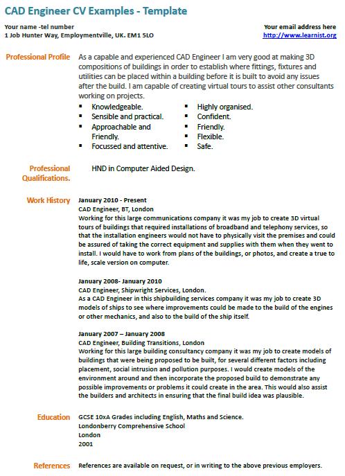 CAD Engineer CV Example