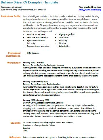 Delivery Driver CV Example - Learnist.org