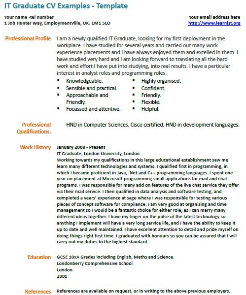 IT Graduate CV Example - Learnist.org