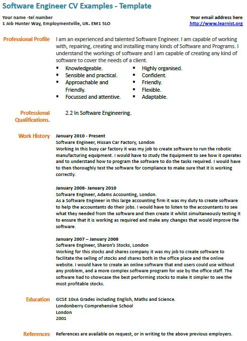 Software Engineer CV Example - Learnist.org