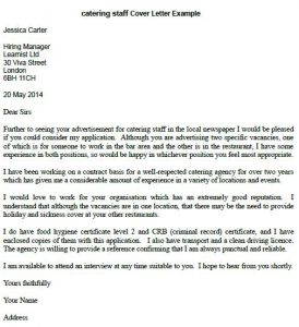 Catering Staff Cover Letter Example