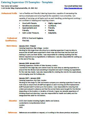 catering supervisor cv example