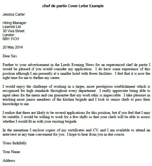 Chef De Partie Cover Letter Example Learnist