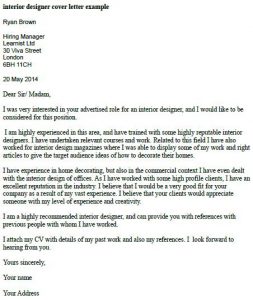 Interior Designer Cover Letter Example