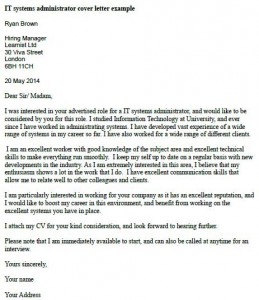 IT Systems Administrator Cover Letter Example