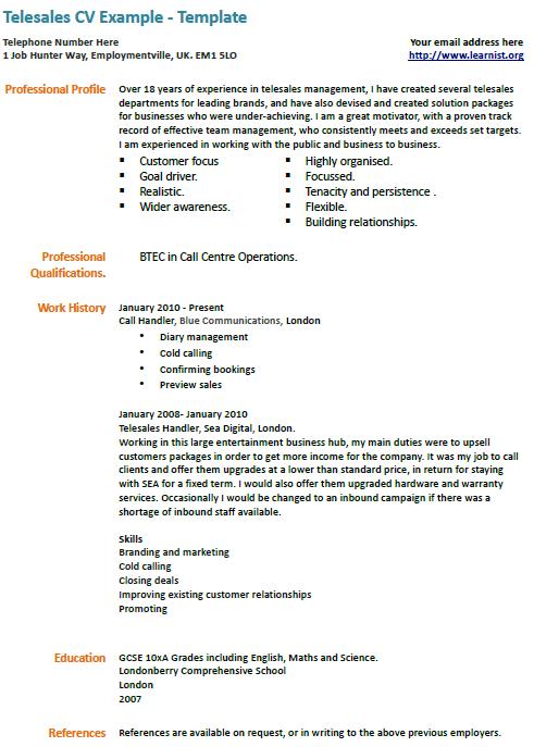 telesales cv example