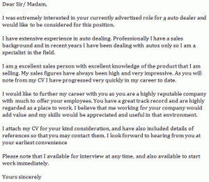 auto dealer cover letter example