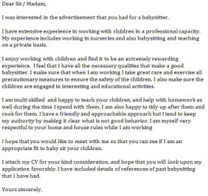 babysitter cover letter example