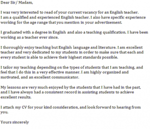 english teacher cover letter example