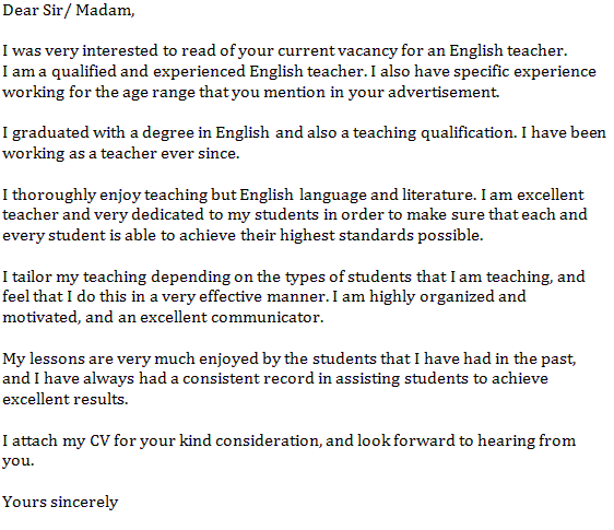 cover letter english teacher example