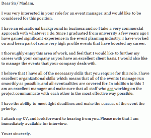 event manager cover letter example