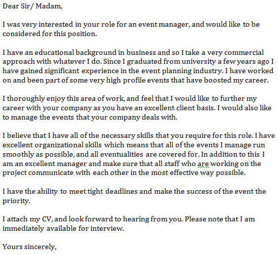 Event Manager Cover Letter Example - Learnist.org