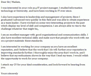 it project manager cover letter example