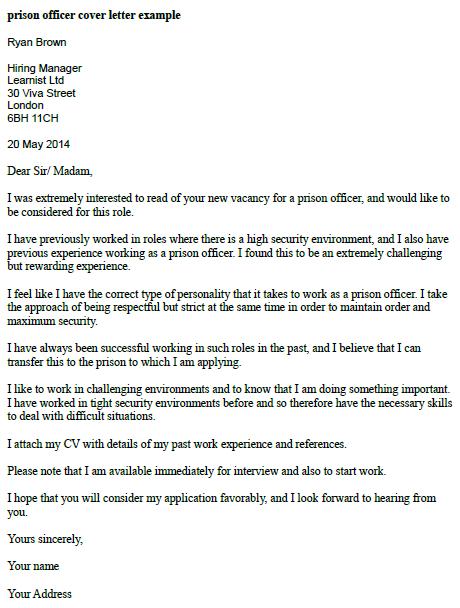 cover letter correctional officer