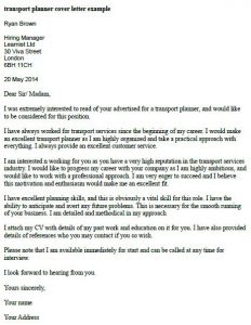 transport planner cover letter example