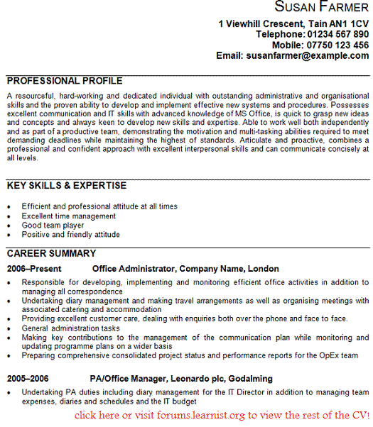 office administrator cv example