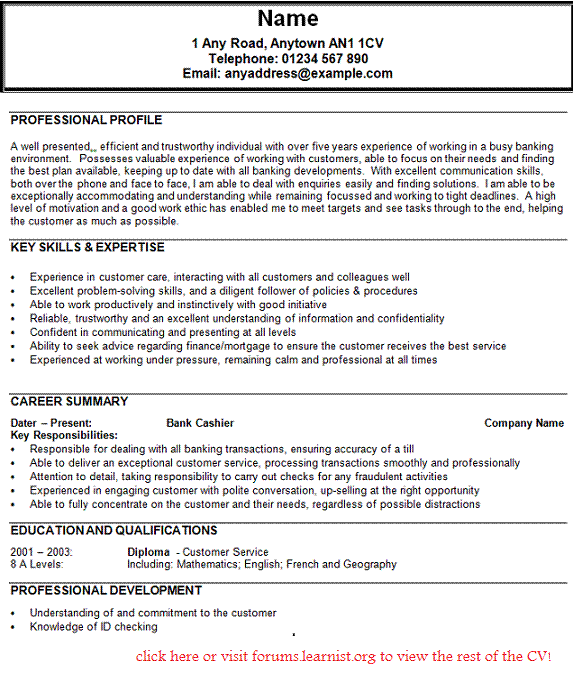 Cv Format For Bank Job from www.learnist.org