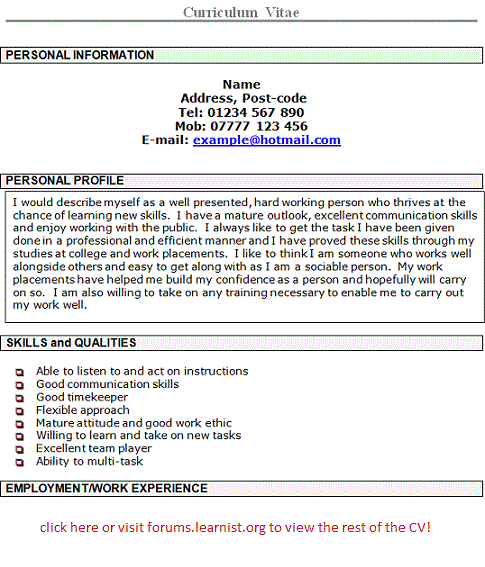 personal statement cv examples student