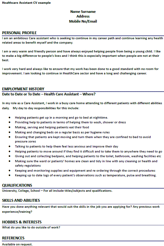 Healthcare Assistant CV Example Learnist