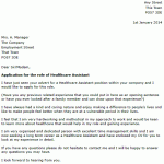 Healthcare Assistant cover letter example