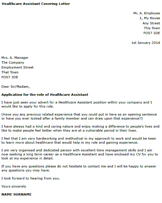 example of a cover letter for health care assistant