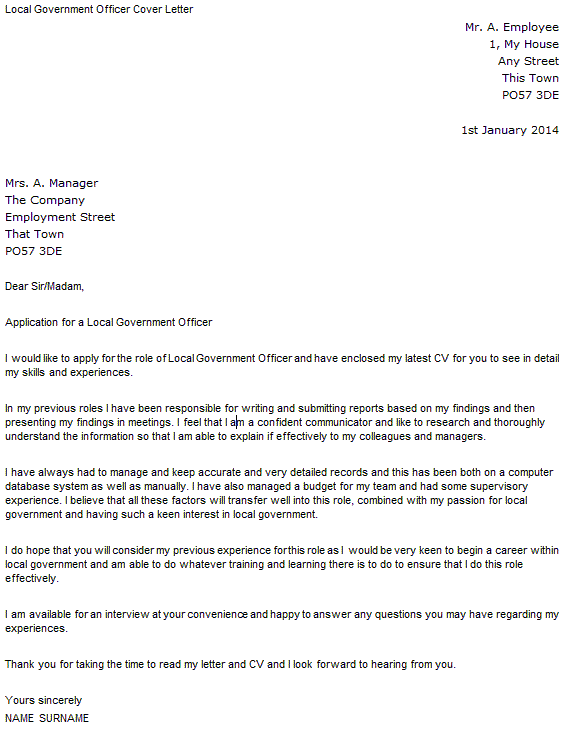 Local Government Officer Cover Letter Example Learnist
