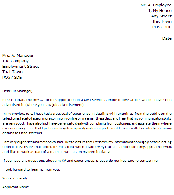 sample cover letter for civil service job