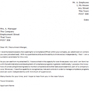 cover letter for compliance officer job