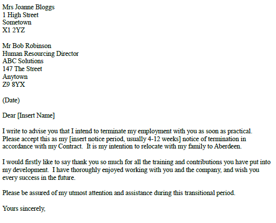 Gratis Resignation Letter Due To Relocation