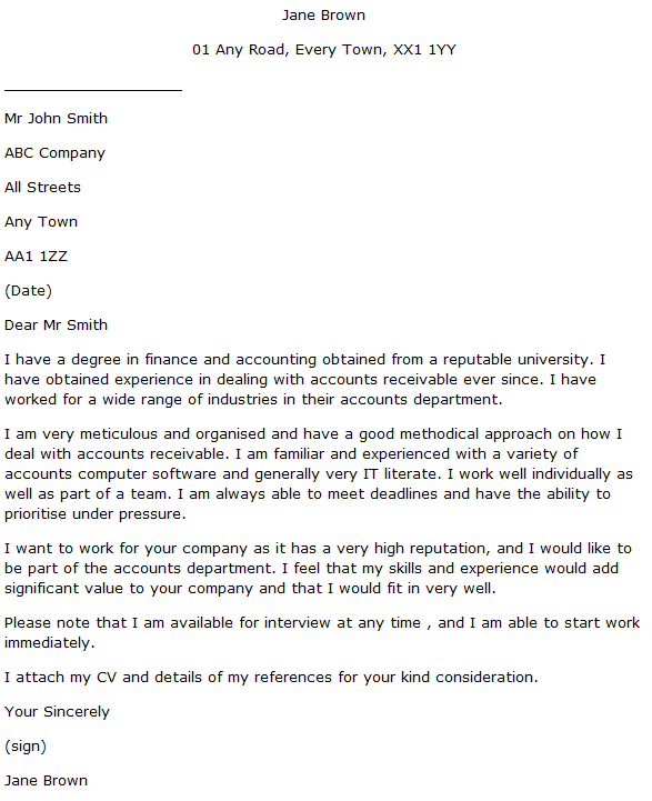 cover letter for accounts receivable position