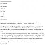 Administration Assistant Cover Letter Example