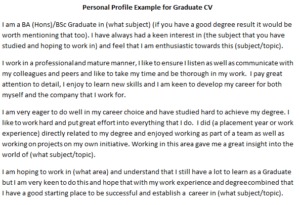 CV Personal Profile Example for Graduate