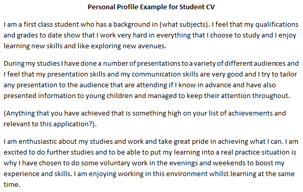 Cv Personal Profile Example For Student Learnist Org